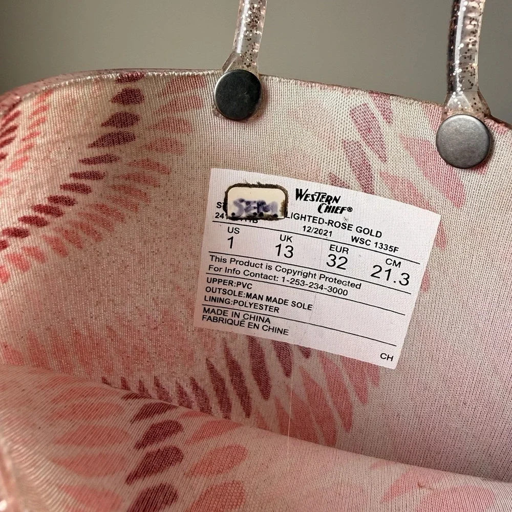 Western Chief Girls Tie Dye Lighted-Rose-Gold Rubber Boots Size 1 Rare